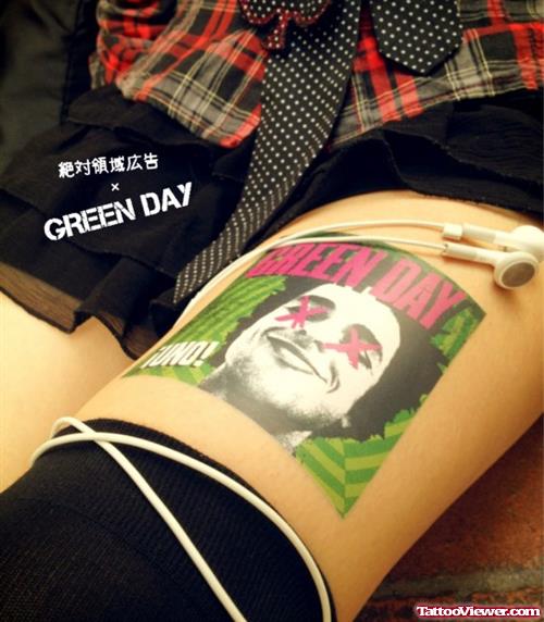 Green Day Tattoo On Thigh