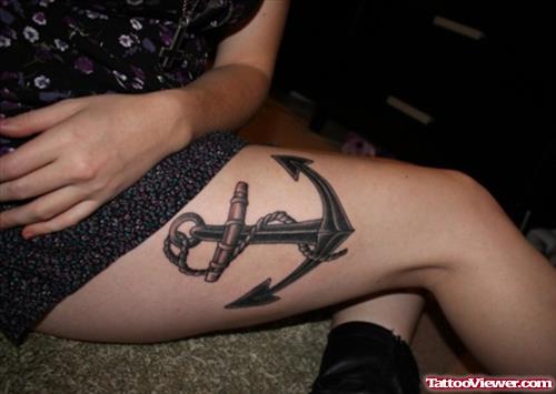 Anchor Tattoo On Girl Right Thigh