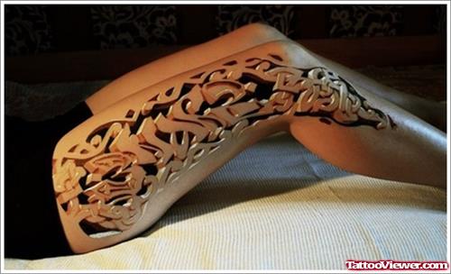 3D Tattoo On Girl Right Thigh
