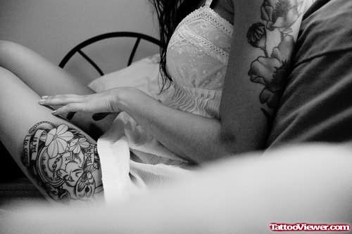 Thigh Tattoos Black And White Picture