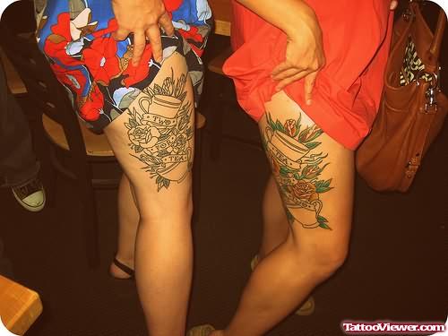 Flower Pot Tattoos On Thigh