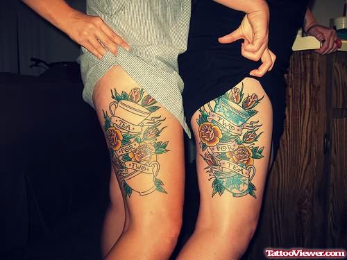 Rose Flowers Tattoos On Thigh