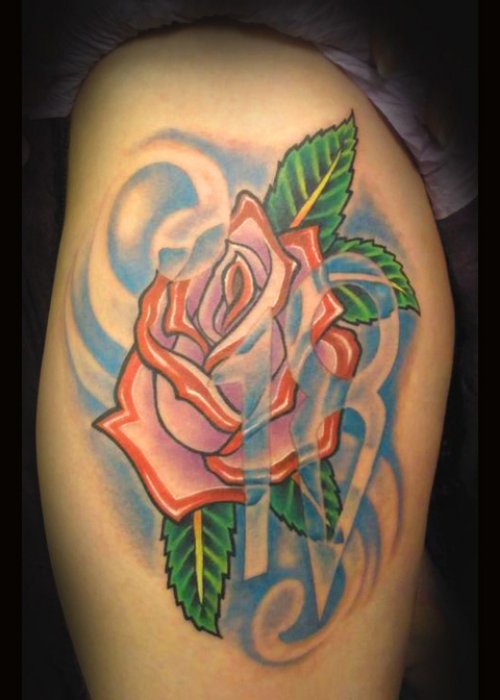 Red Rose Thigh Tattoo