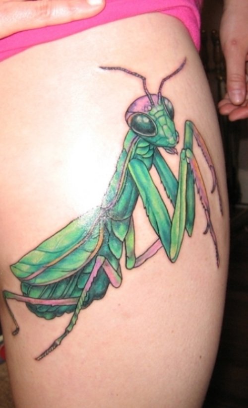 Grasshopper Thigh Tattoo