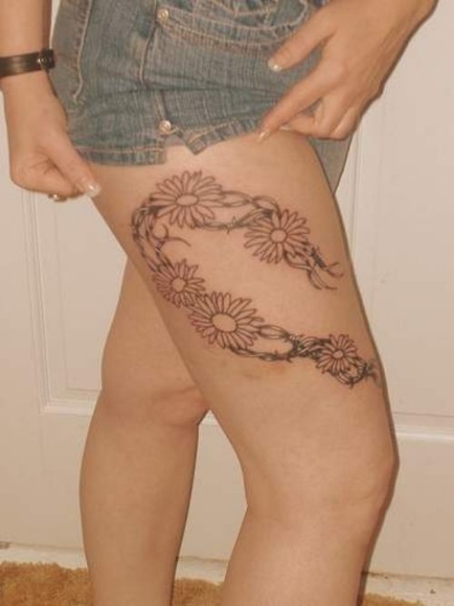 Beautiful Flowers Tattoos On Right Thigh