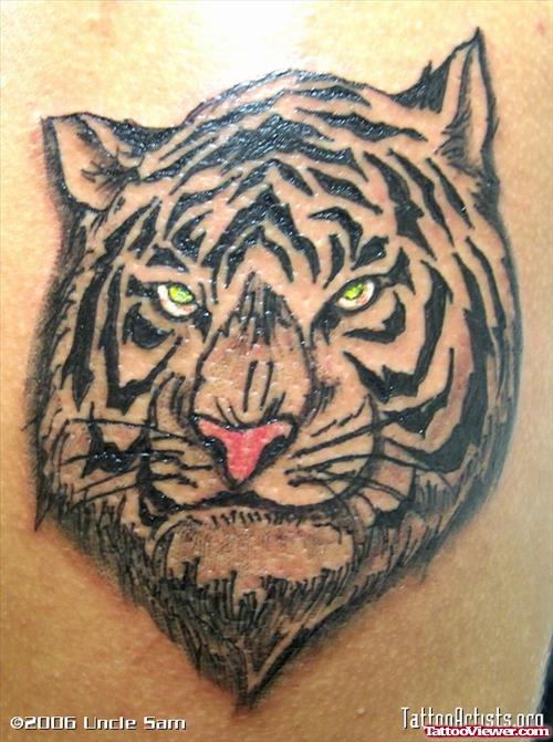 Awesome Grey Ink Tiger Head Tattoo