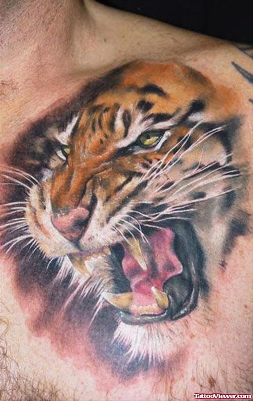 Tiger Face Tattoo On Shoulder