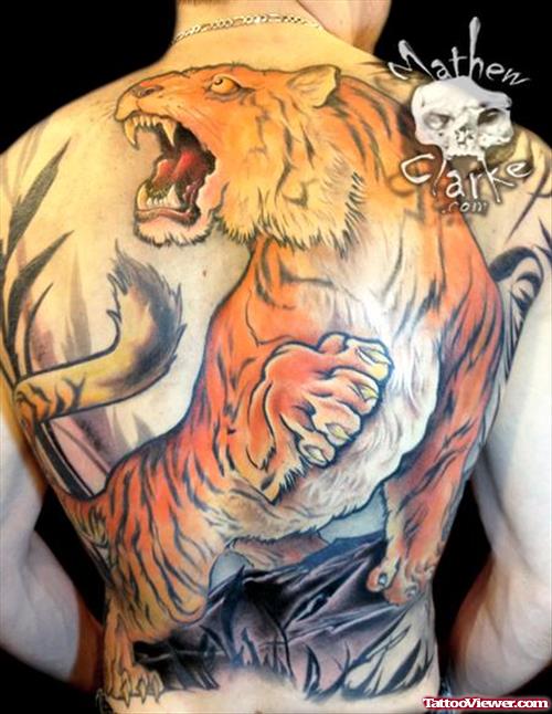 Color Ink Tiger Tattoo On Back