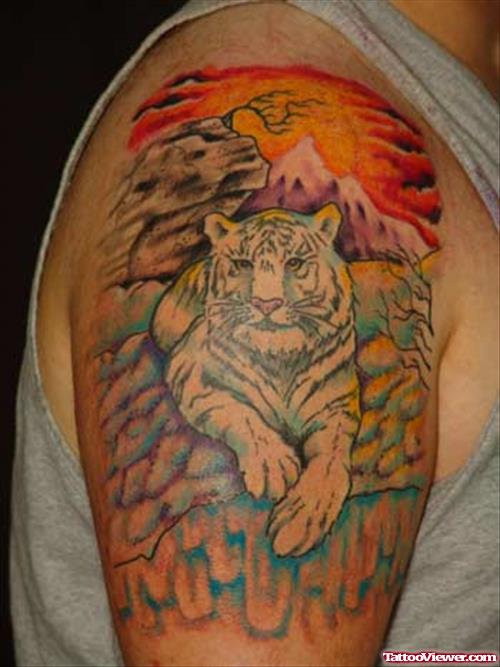 White Tiger Tattoo On Right Half Sleeve