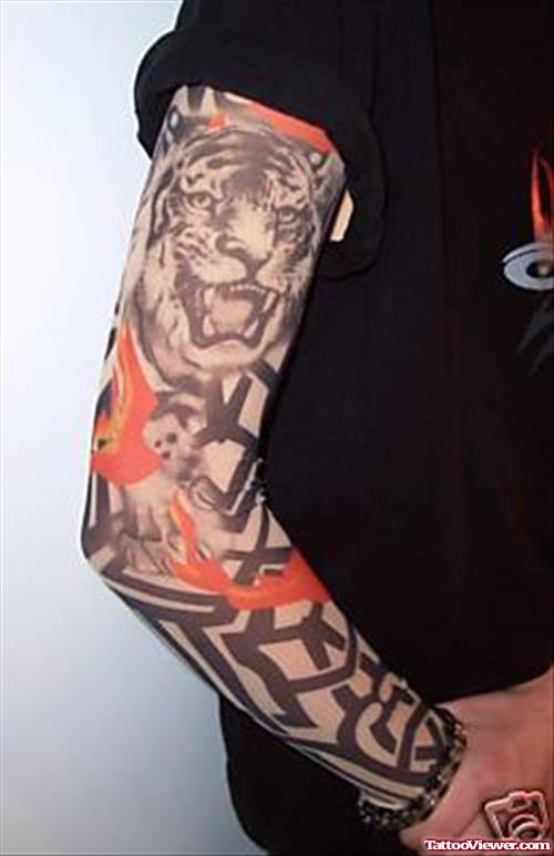 Right Sleeve Tiger Tattoo For Men