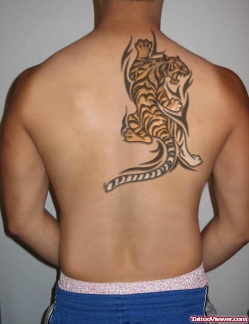 Crazy Color Ink Tiger Tattoo On Back