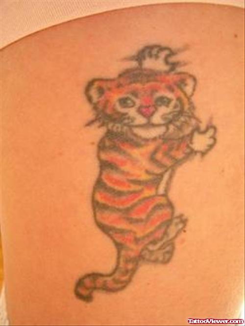 Awesome Color Ink Baby Tiger Tattoo