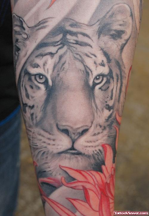 White Tiger Head Tattoo On Arm