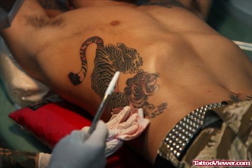 Rib Side Tiger Tattoo For Men