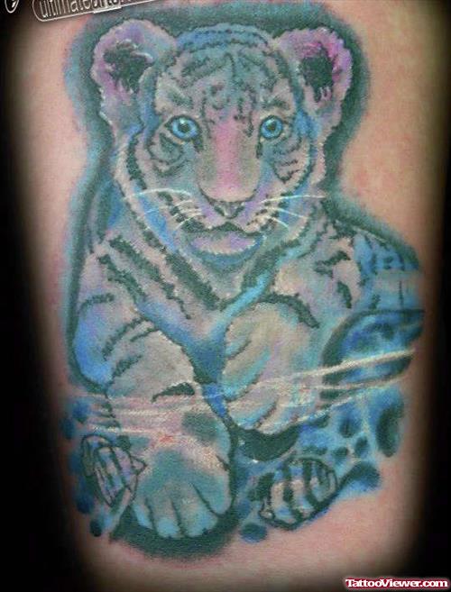 Blue Ink Baby Tiger Tattoo