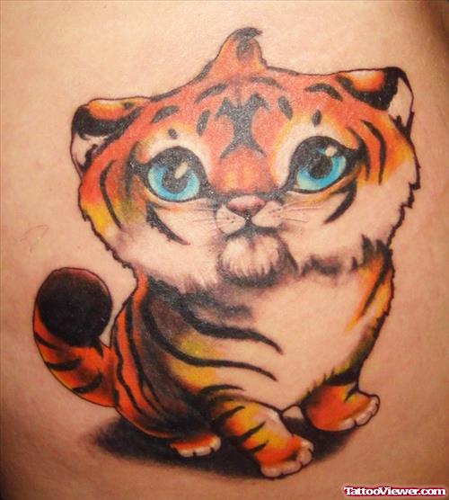 Awesome Color Baby Tiger Tattoo