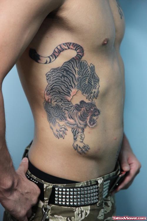 Tiger Tattoo On Man Rib Side