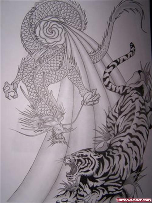 Dragon And Tiger Tattoo Design