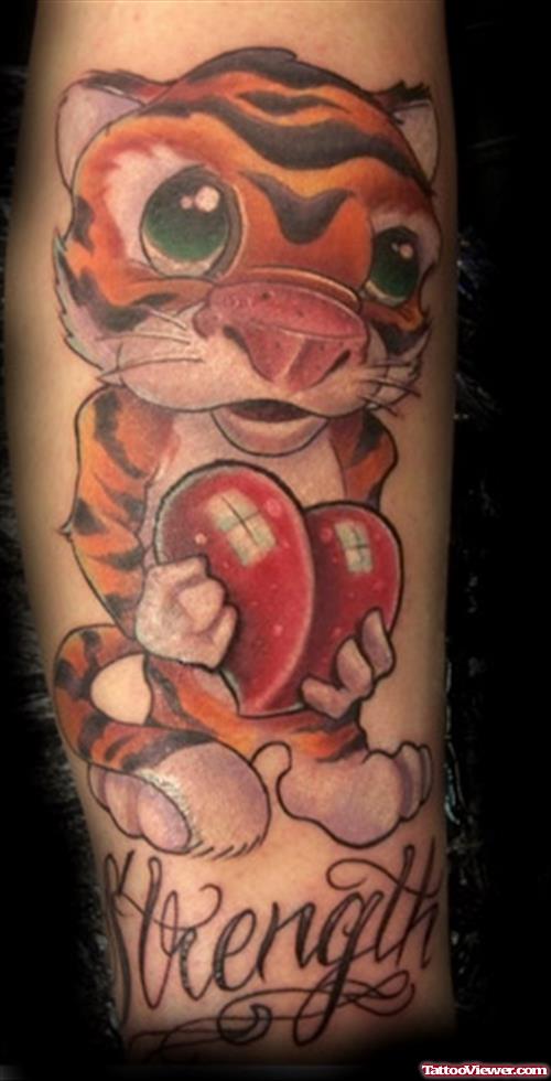 Tiger With Red Heart Tattoo