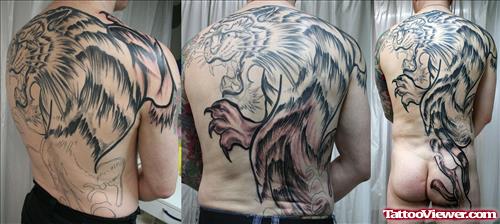 Grey Ink Tiger Tattoo On Backpiece
