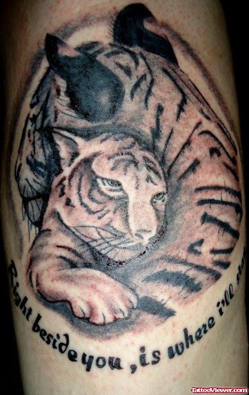 Grey Ink Tiger And Cub Tattoo