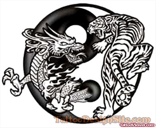 Yin Yan Dragon And Tiger Tattoo Design
