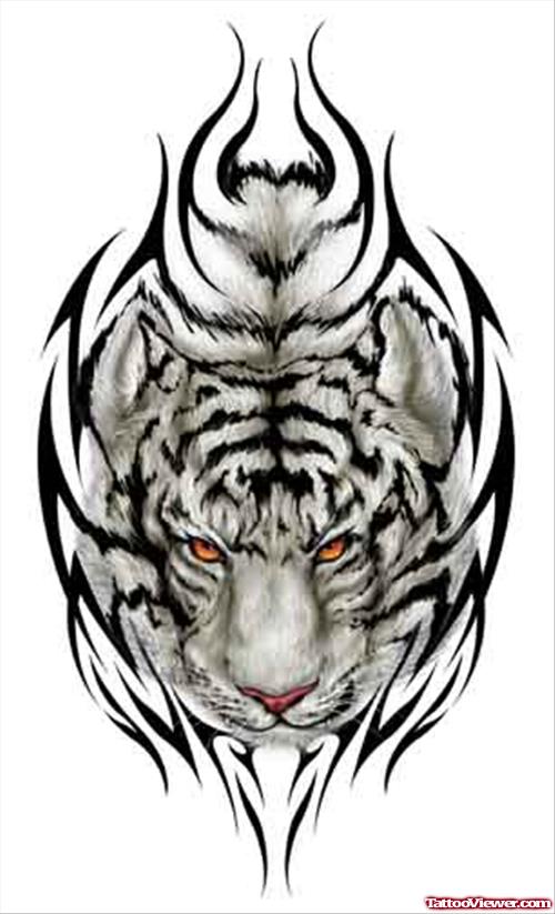 Tribal And Tiger Head Tattoo Design
