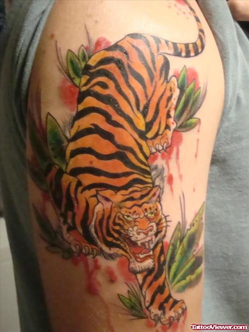 Right Half Sleeve Tiger Tattoo