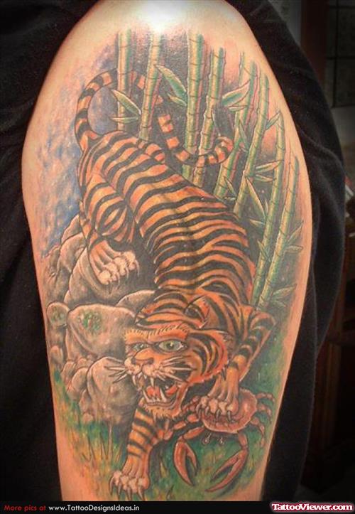 Half Sleeve Colored Tiger Tattoo