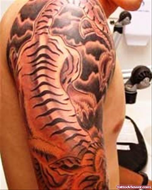 Chinese Tiger Tattoo on Right Sleeve