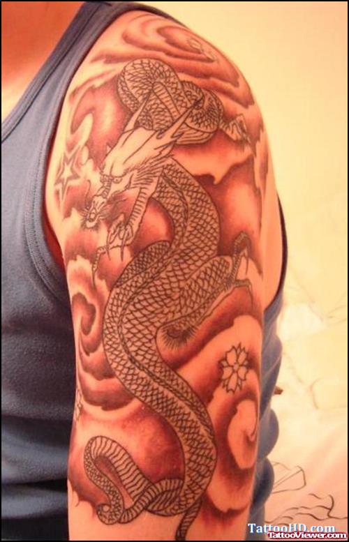 Dragon And Tiger Tattoo On Left Half Sleeve