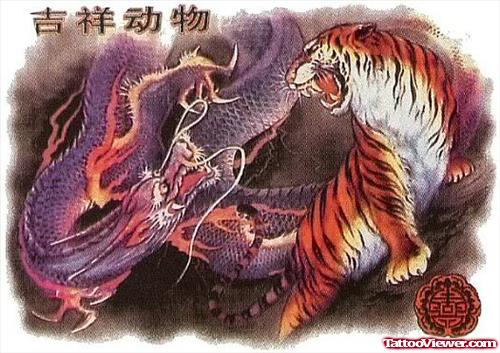 Awesome Asian Tiger Tattoo Design
