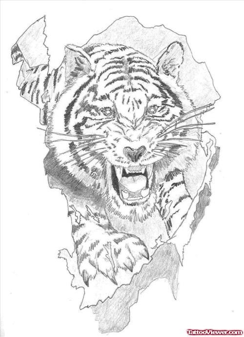 Wonderful Grey Ink Tiger Tattoo Design