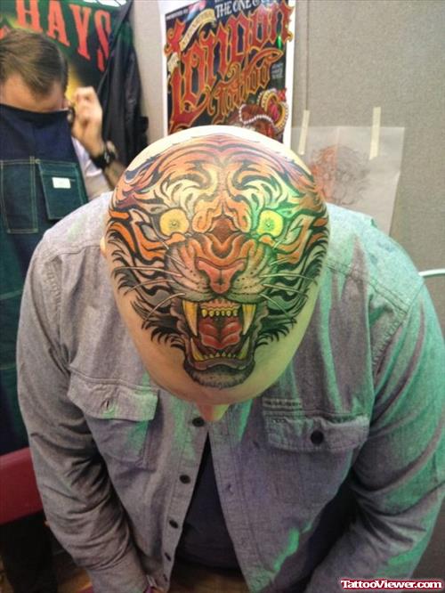 Tiger Face Tattoo On Head
