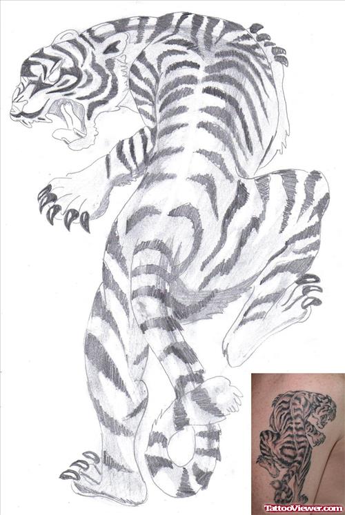 Nice Grey Ink Tiger Tattoo Design
