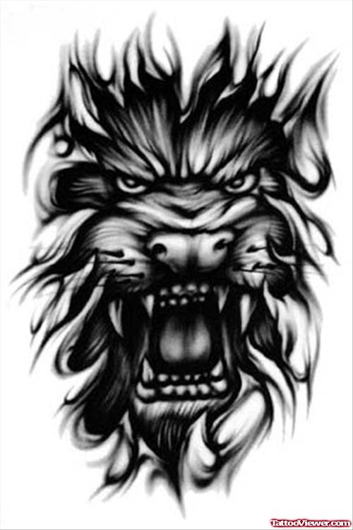 Crazy Grey Ink Tiger Head Tattoo Design