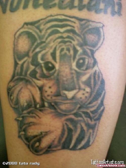 Cute Grey Ink Baby Tiger Tattoo