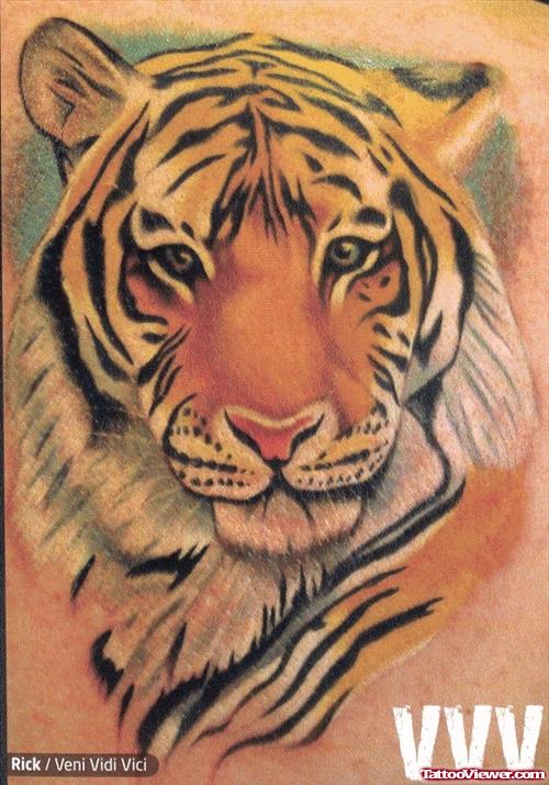 Colored Ink Tiger Head Tattoo