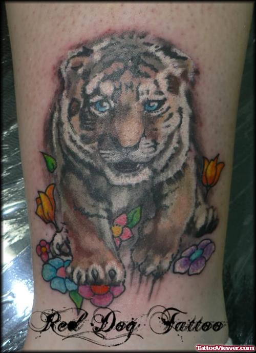 Colored Flowers and Tiger Tattoo
