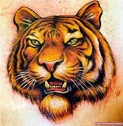 Awesome Color Ink Tiger Head Tattoo