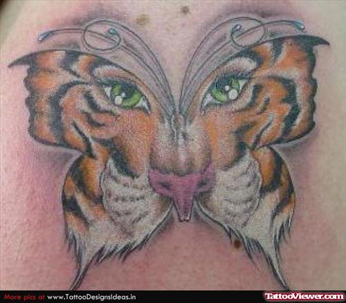 Awesome Color Ink Tiger Butterfly Tattoos