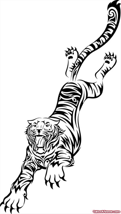 Latest Grey Ink Tiger Tattoo Design