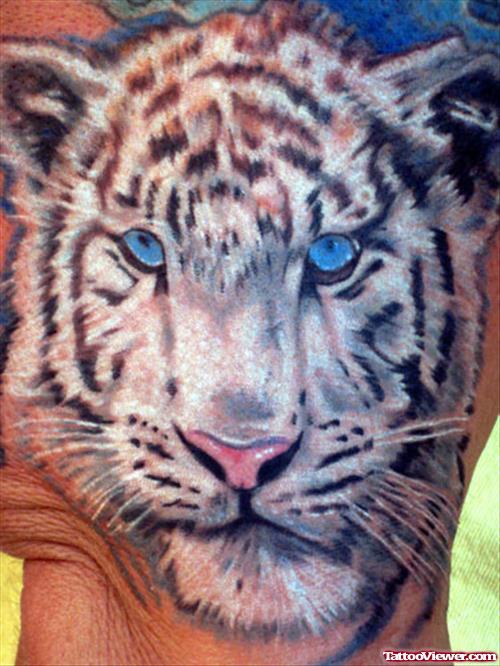 White Ink Tiger Head Tattoo