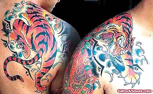Color Ink Japanese Tiger Tattoo On Shoulder