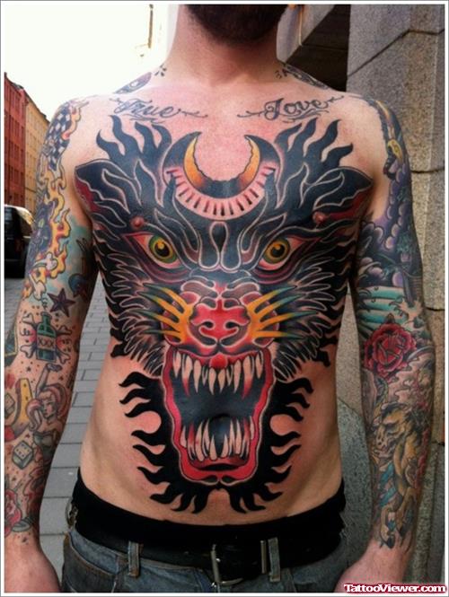 Awesome Colored Tiger Tattoos On Belly