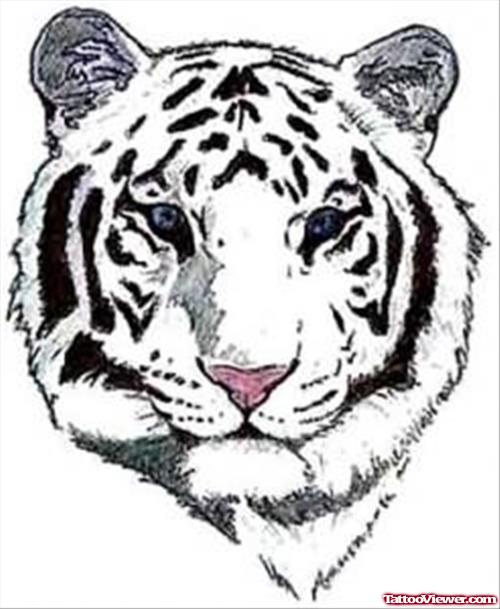 Grey Ink Tiger Head Tattoo Design