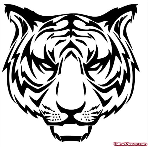 Black Tribal Tiger Head Tattoo Design