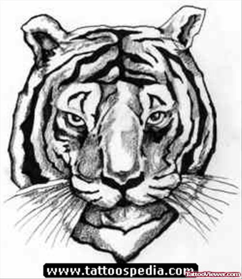 Awesome GRey Ink Tiger Head Tattoo Design