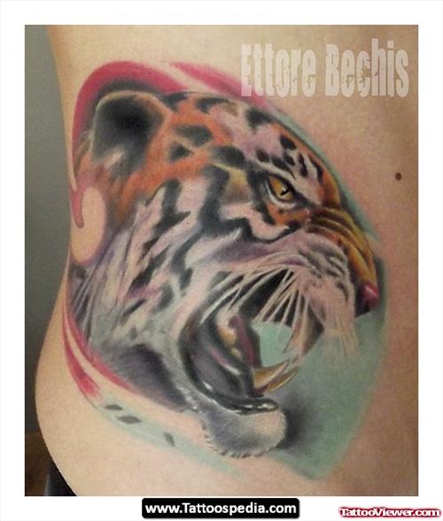 Attractive Angry Tiger Head Tattoo