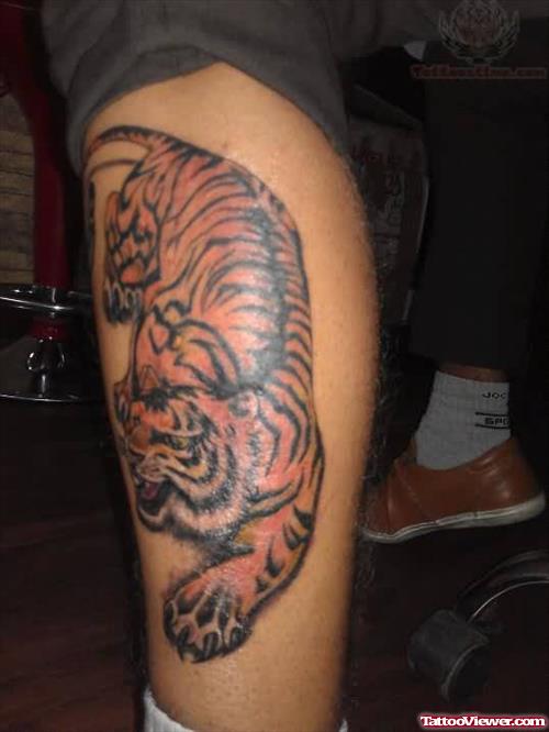 Tiger Tattoo On Left Leg